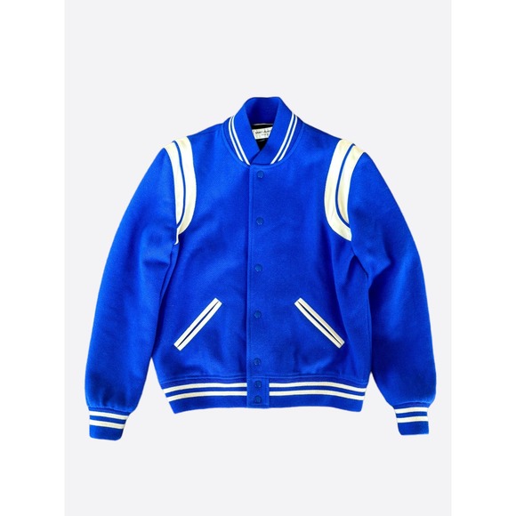 Saint Laurent Blue & White Wool Teddy Jacket - Picture 1 of 6